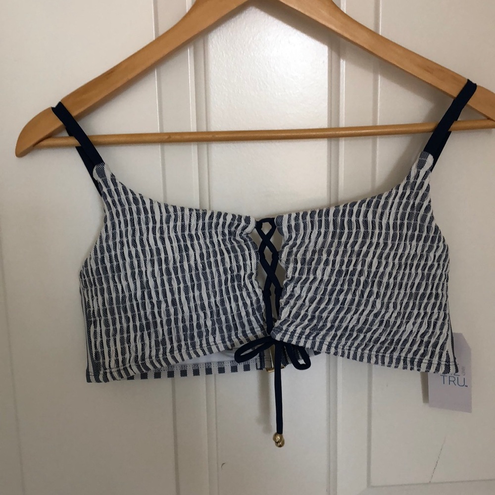 T & T Mix and Match Swimsuit Bikini Full Coverage Top Size L/G 12-14 Blue White